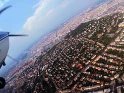 Flying over Budapest on a small plane