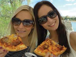 Enjoying a pizza on the Danube river